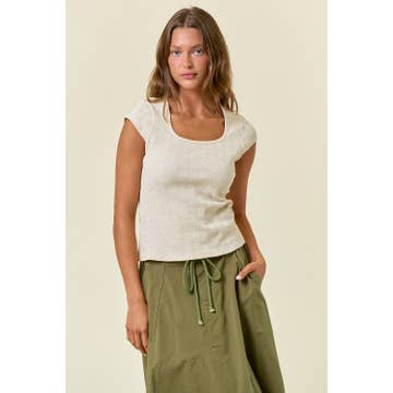 Textured Square Neck Cap Sleeve Top