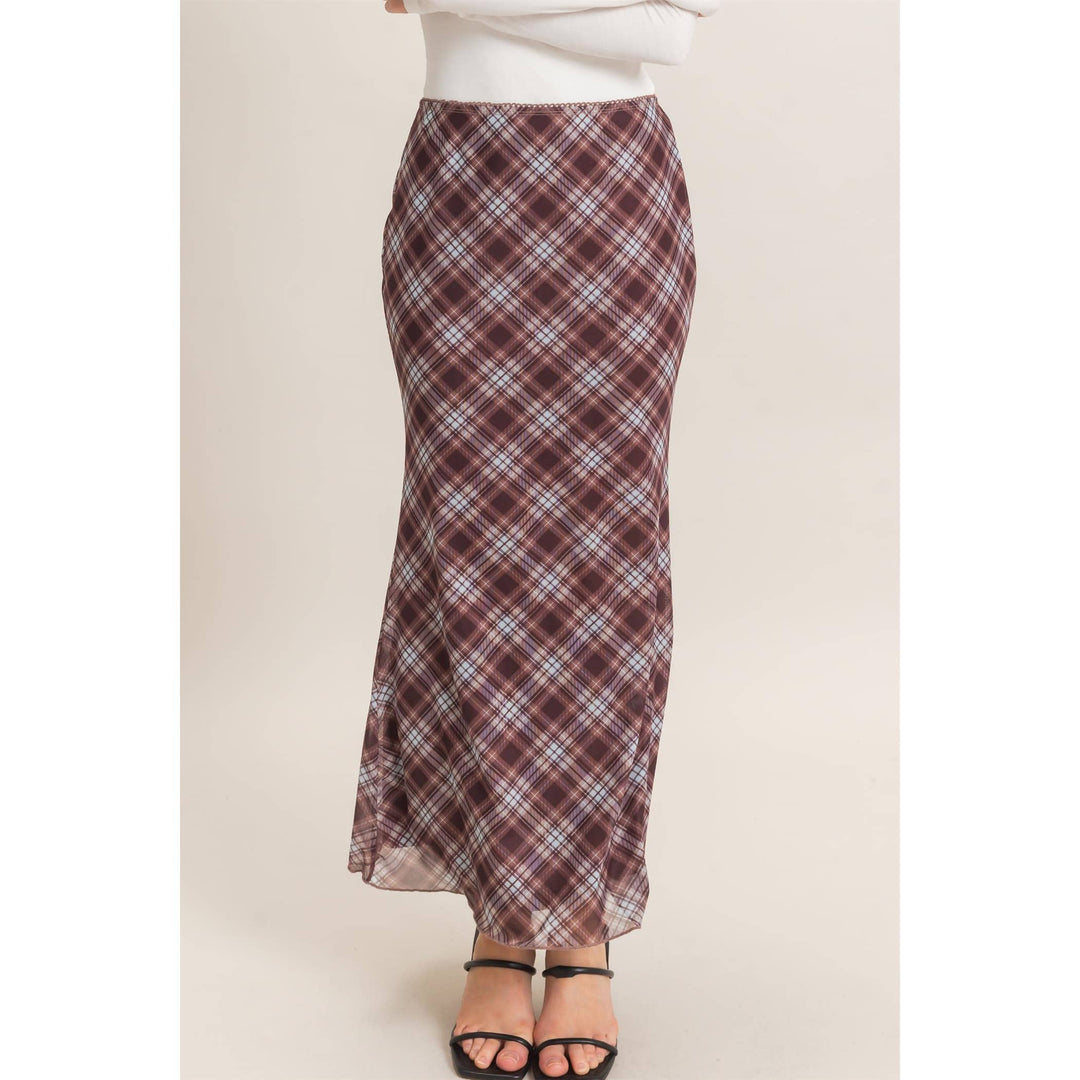 Plaid Mesh Maxi Skirt