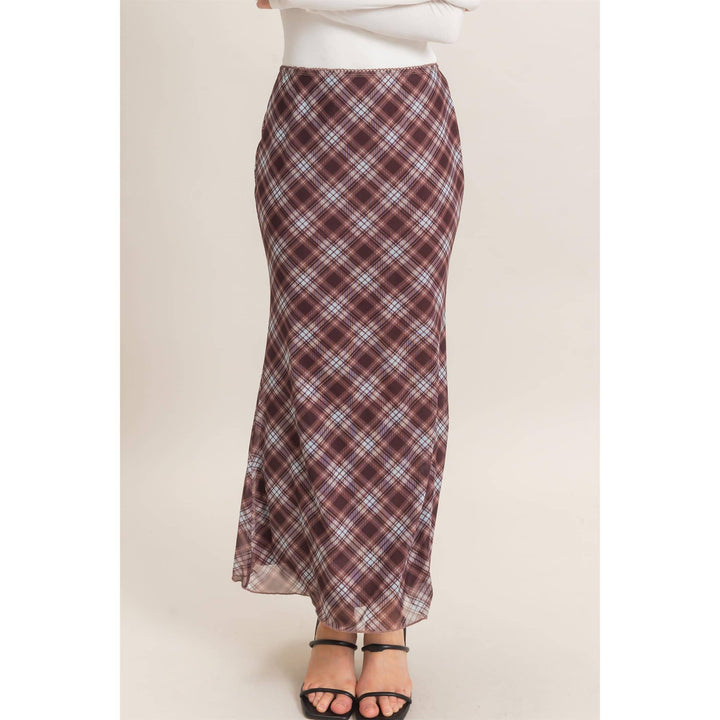 Plaid Mesh Maxi Skirt