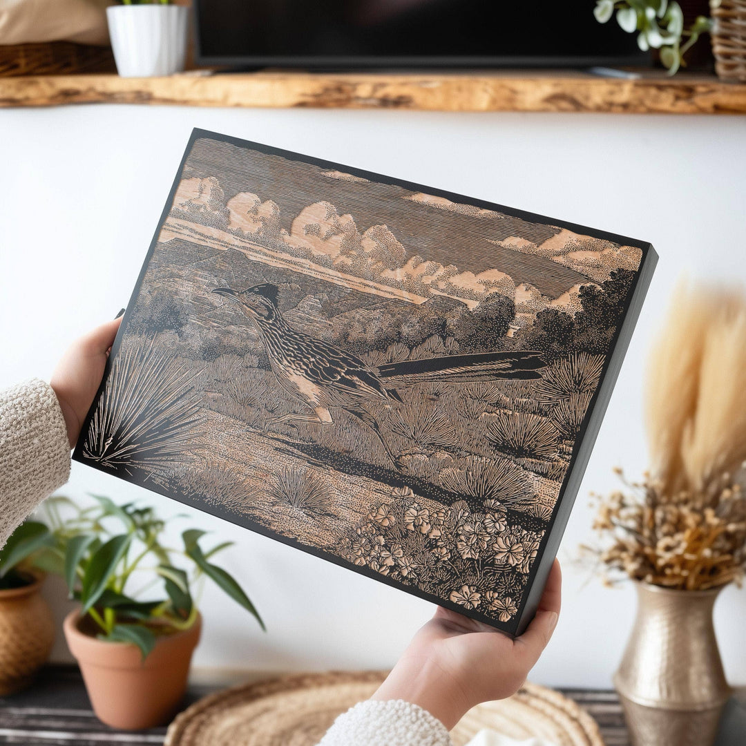 Roadrunner in the Desert Engraved Illustration