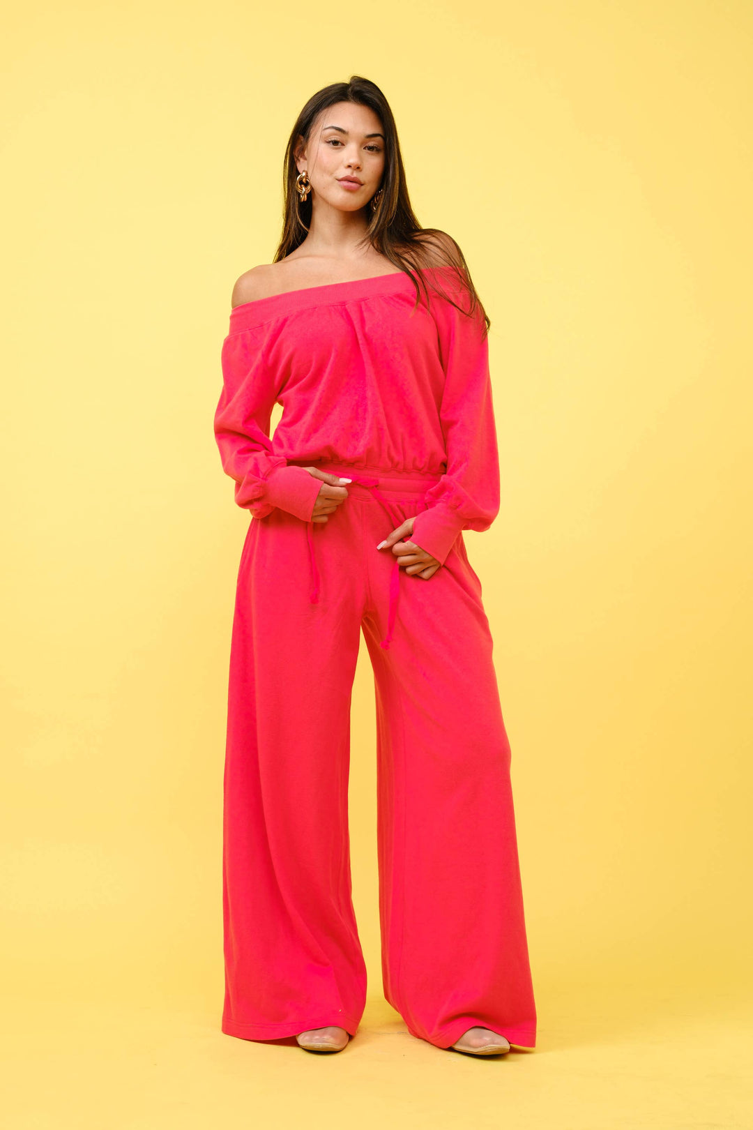FRENCH TERRY OFF SHOULDER JUMPSUIT