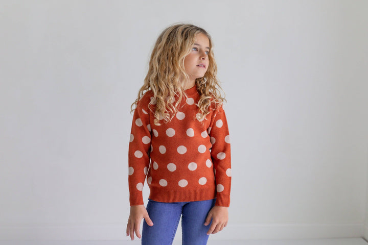 Rust & Beige Polka Dot Crew Neck Sweater