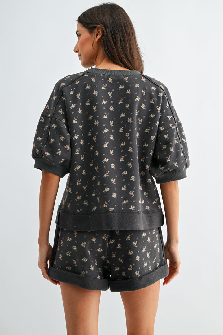 Floral Print Short Sleeve Top Set