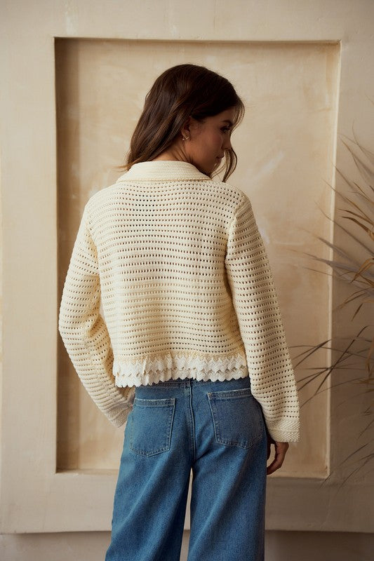 Luxe Lace Wooden Button Cardigan
