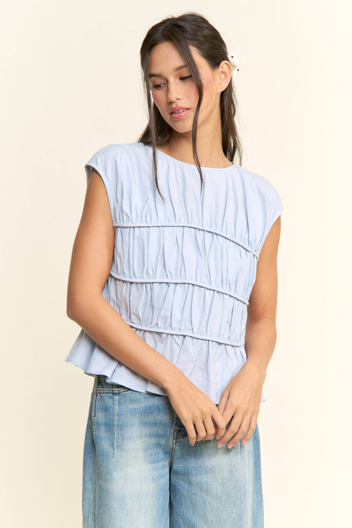 Cap Sleeve Ruched Peplum Top
