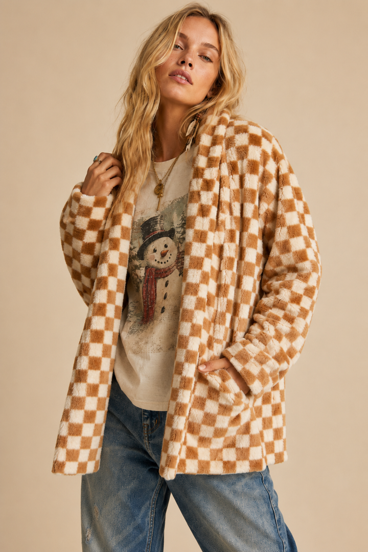 Checkmate Faux Fur Cardigan Jacket