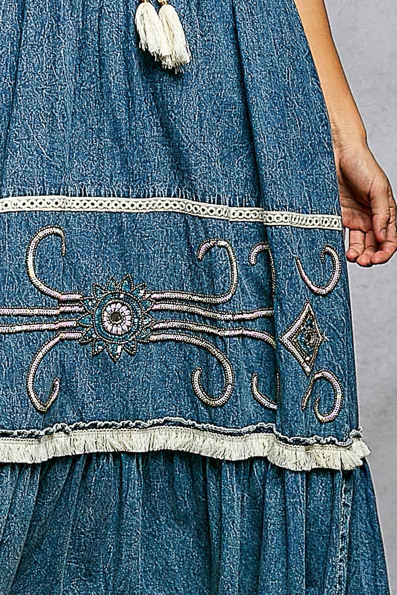 Embroidery Spangle Denim Dress