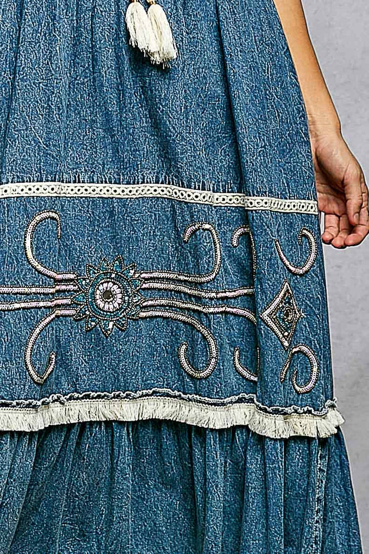 Embroidery Spangle Denim Dress