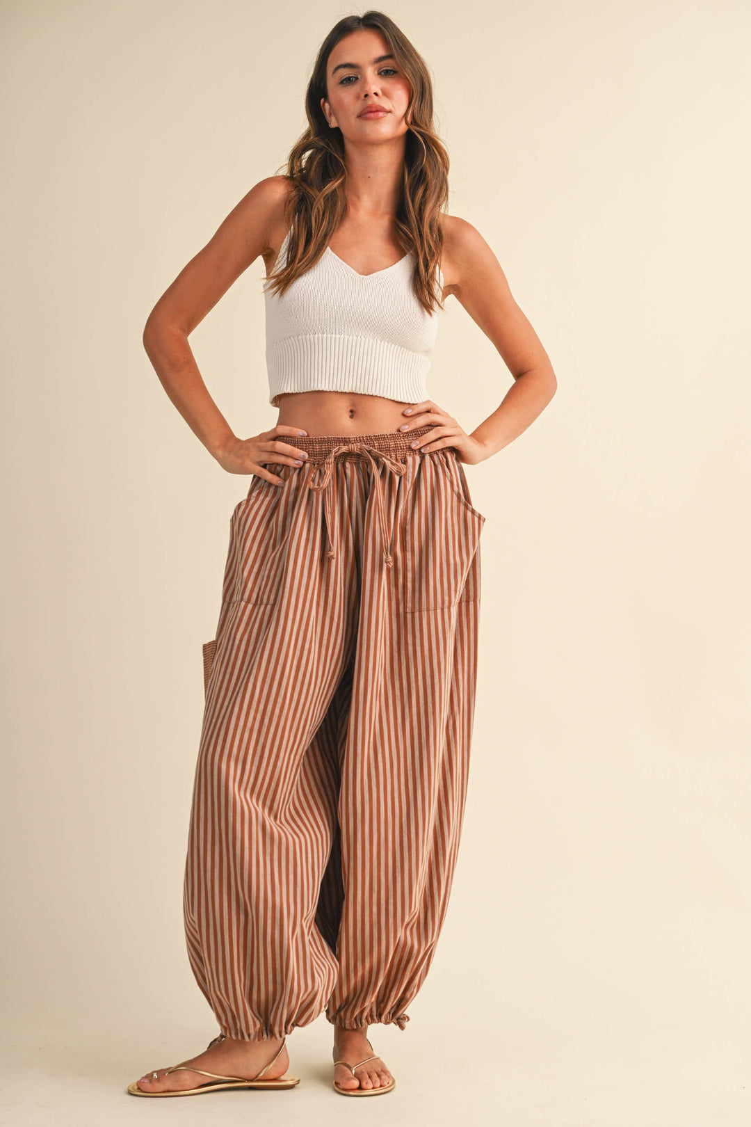 STRIPED DOUBLE GAUZE BALLOON PANTS