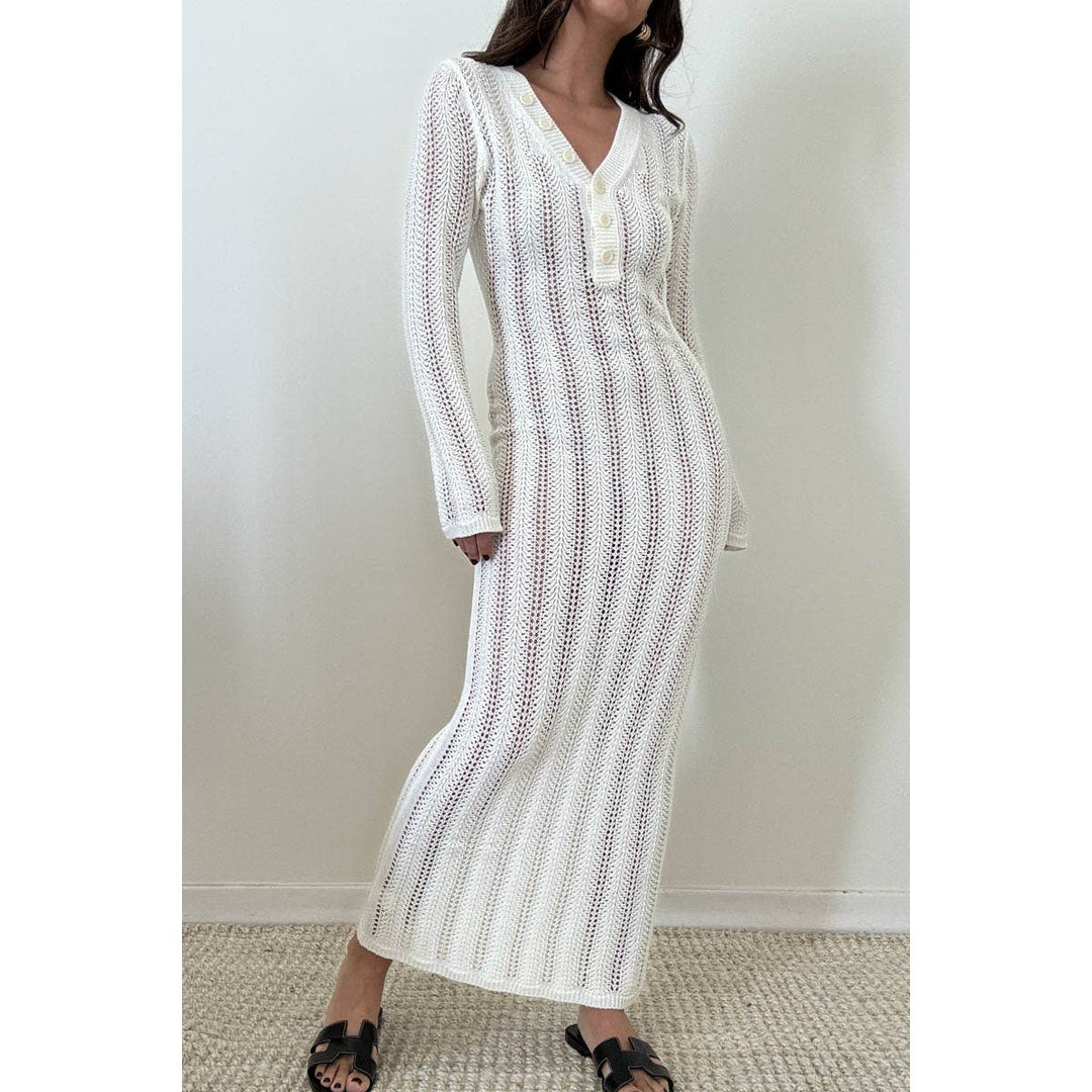 Knit V Neck Long Sleeves Dress