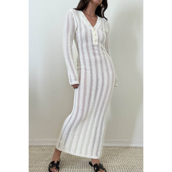 Knit V Neck Long Sleeves Dress