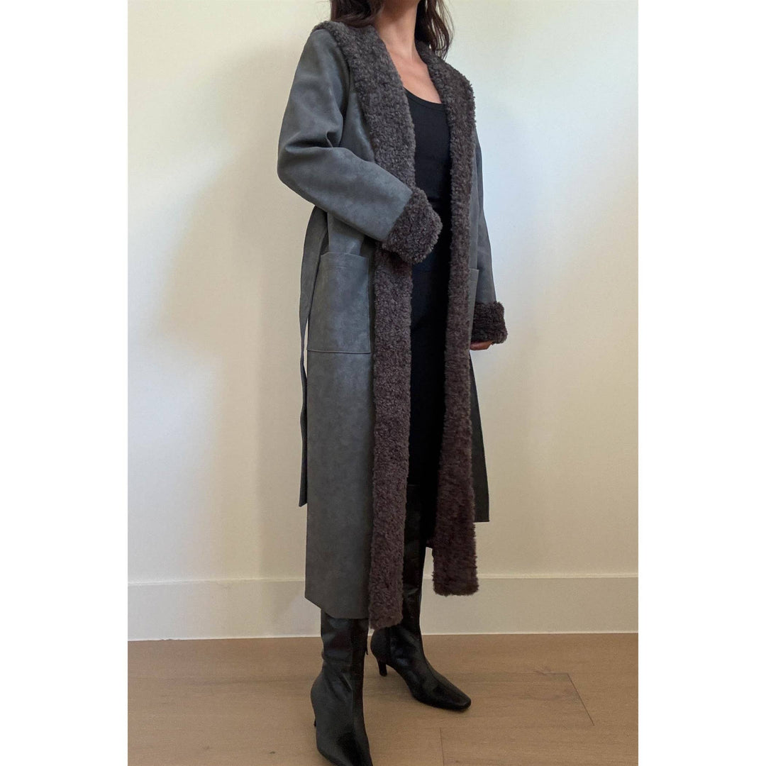 Faux Fur Trimmed Leather Coat
