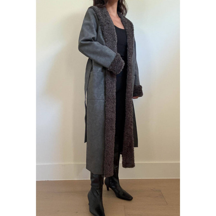 Faux Fur Trimmed Leather Coat