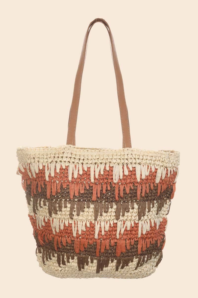 Straw Braided Striped Tote Bag