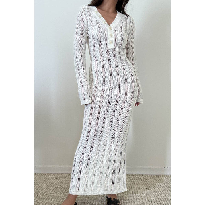 Knit V Neck Long Sleeves Dress