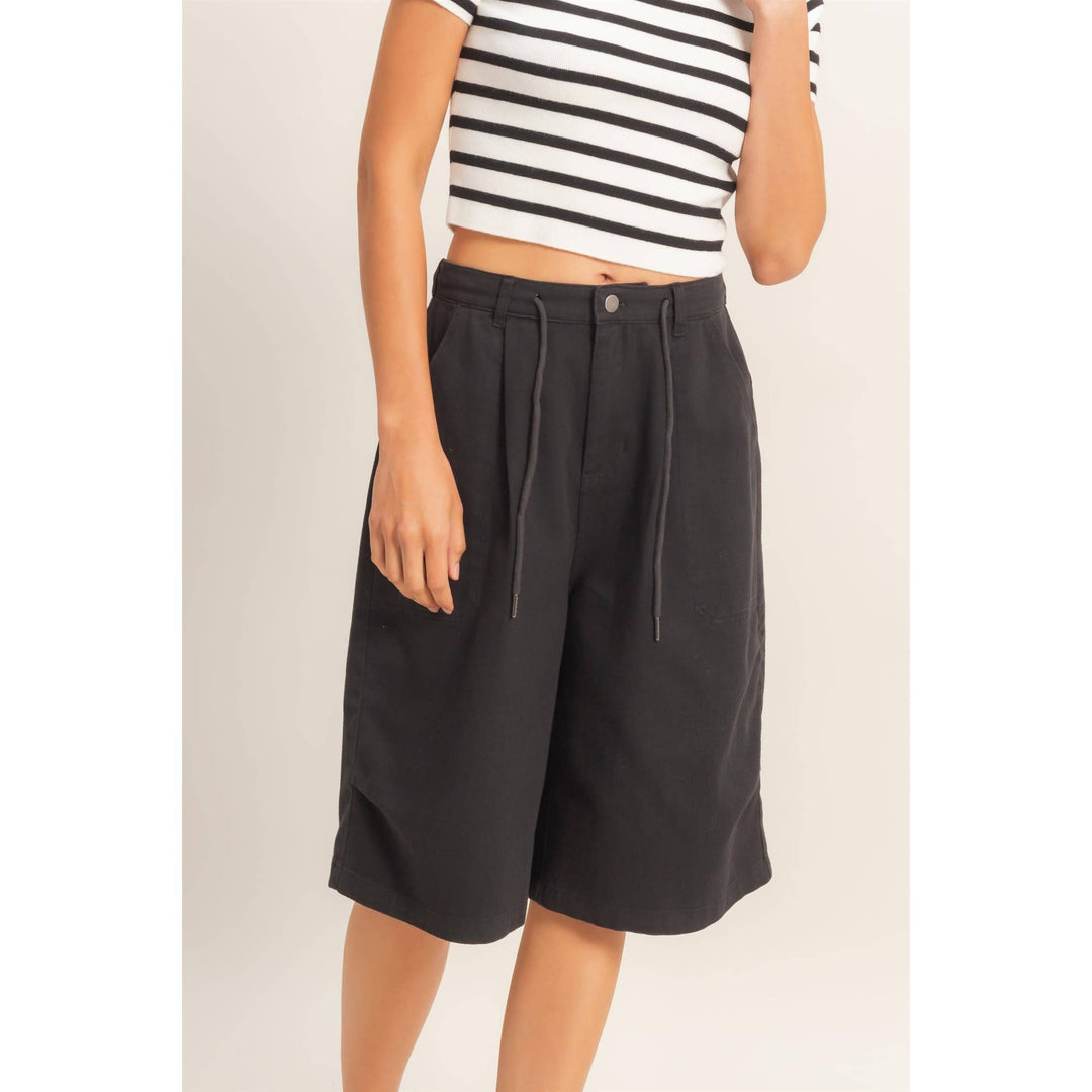 Drawstring Waist Wide Leg Jorts