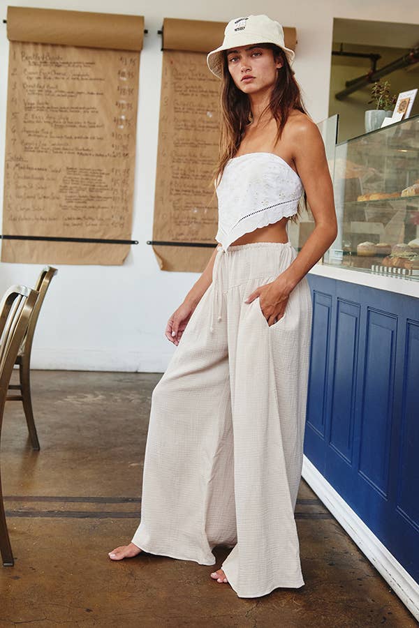Wide Leg Drape Cotton Gauze Pants