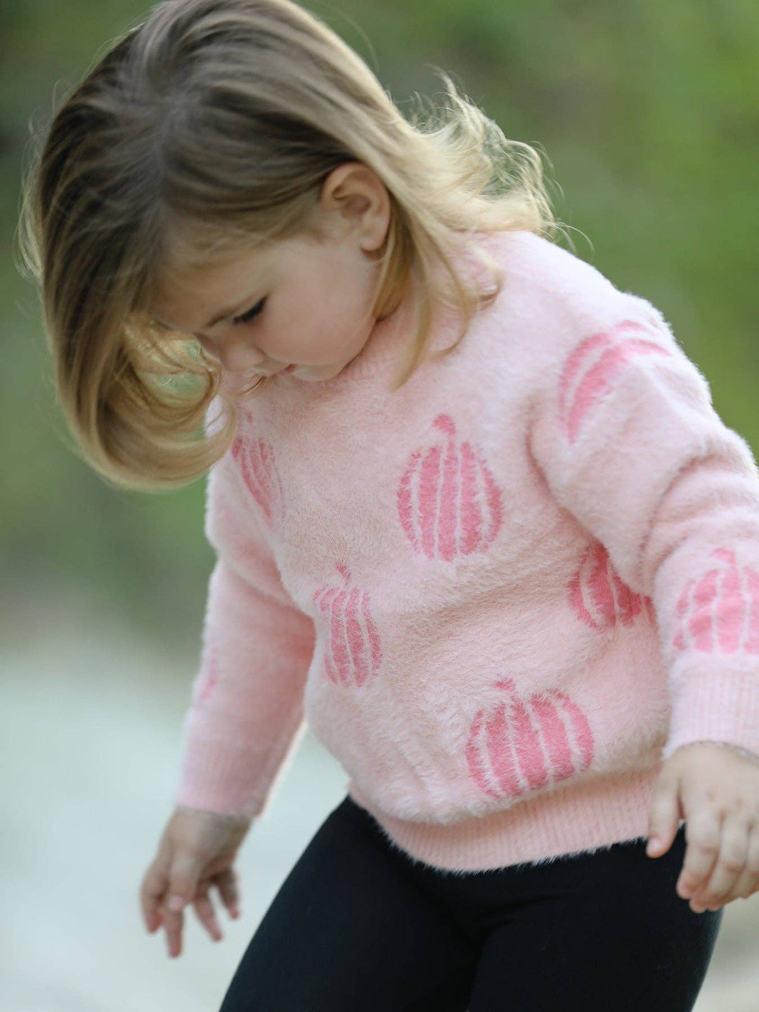 Fall Pumpkin Pink Girls Pullover Sweater