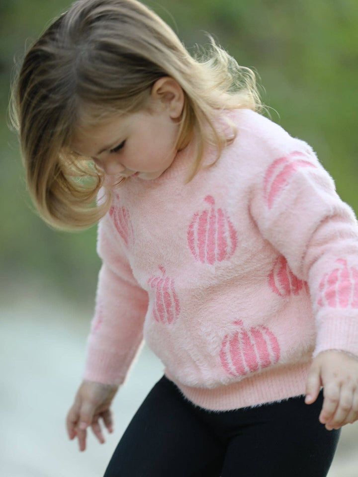 Fall Pumpkin Pink Girls Pullover Sweater