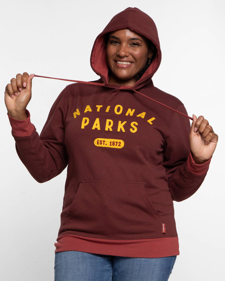National Parks Collegiate Unisex Hoodie: Burgundy