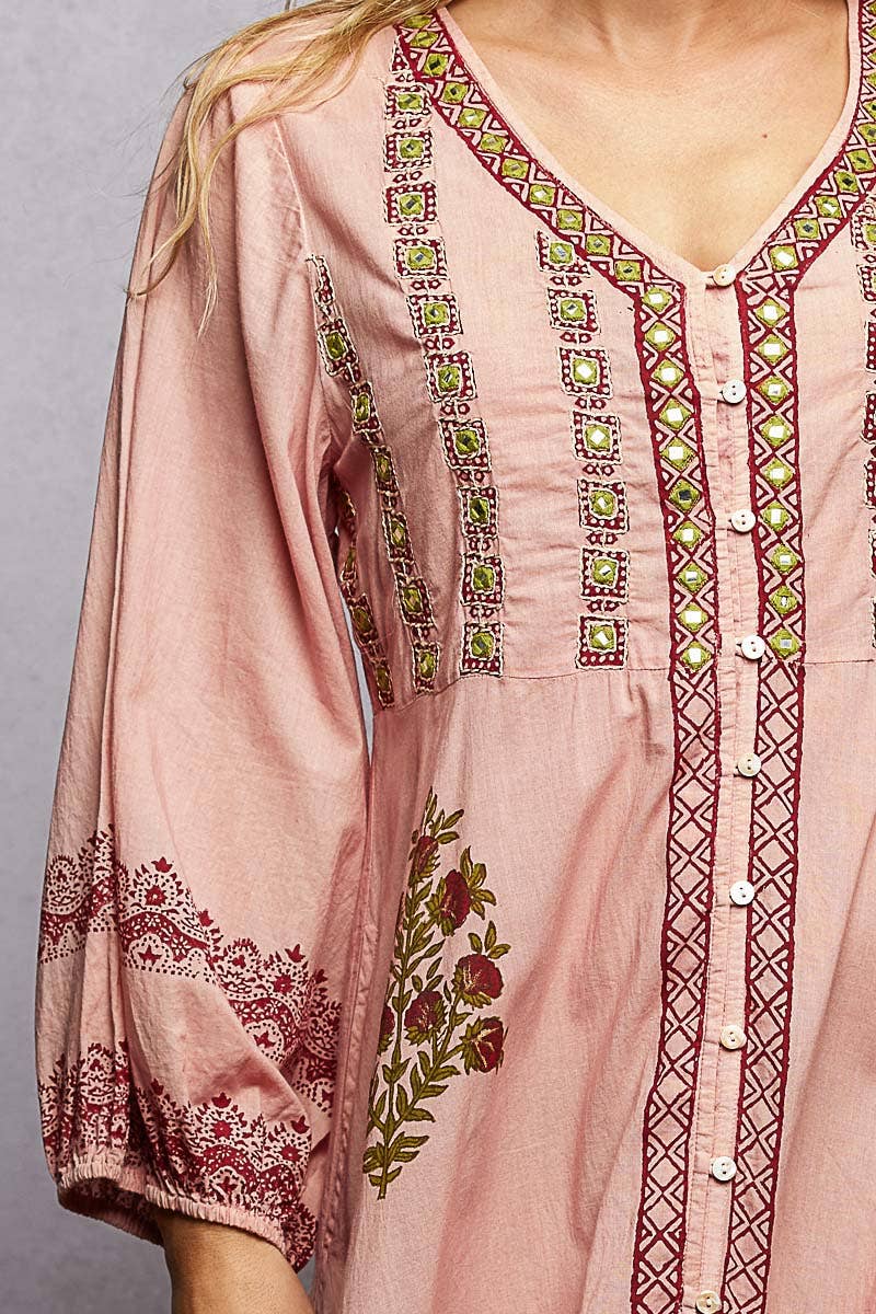 Embroidered Floral Print Maxi Dress