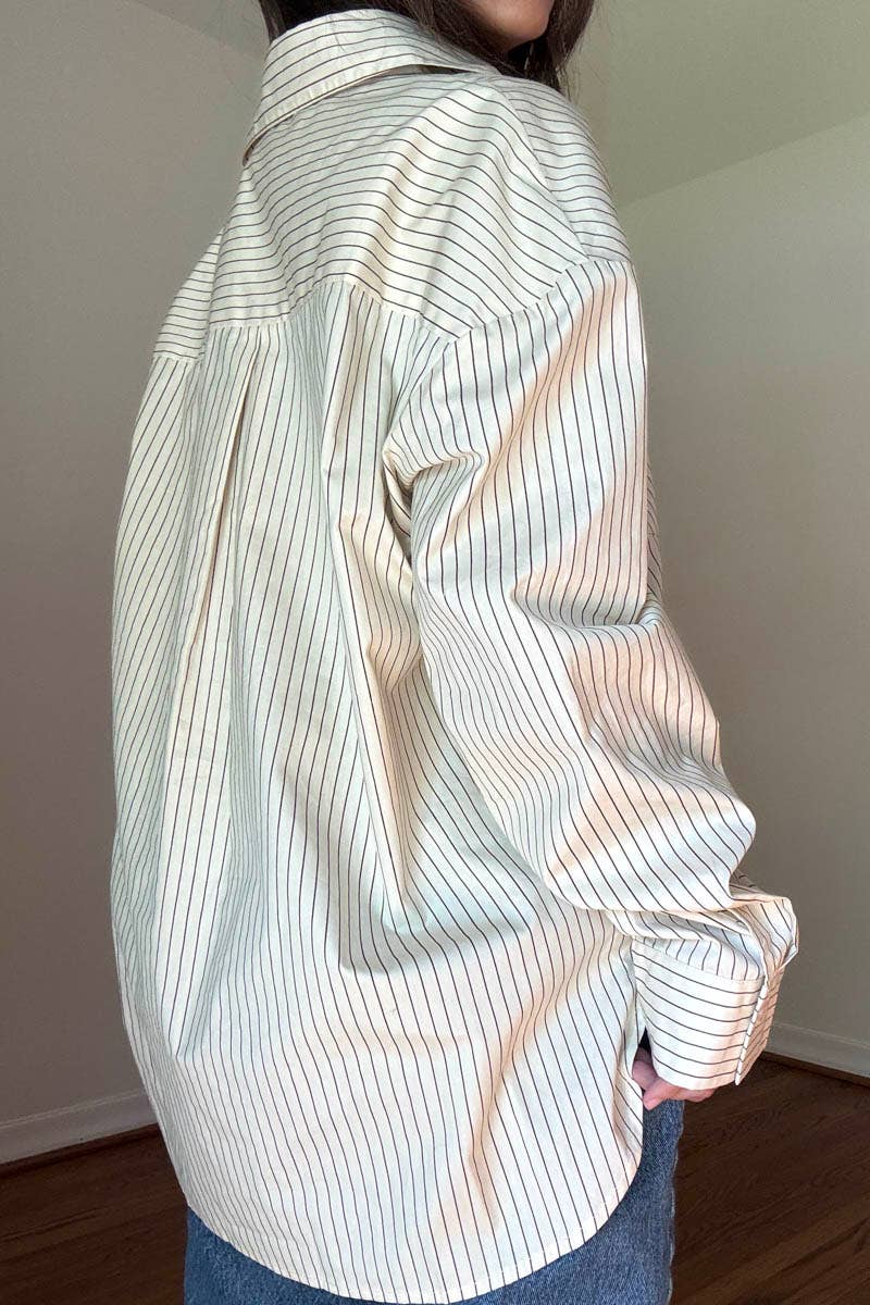 OVERSIZED PIN STRIPE BUTTON UP SHIRT