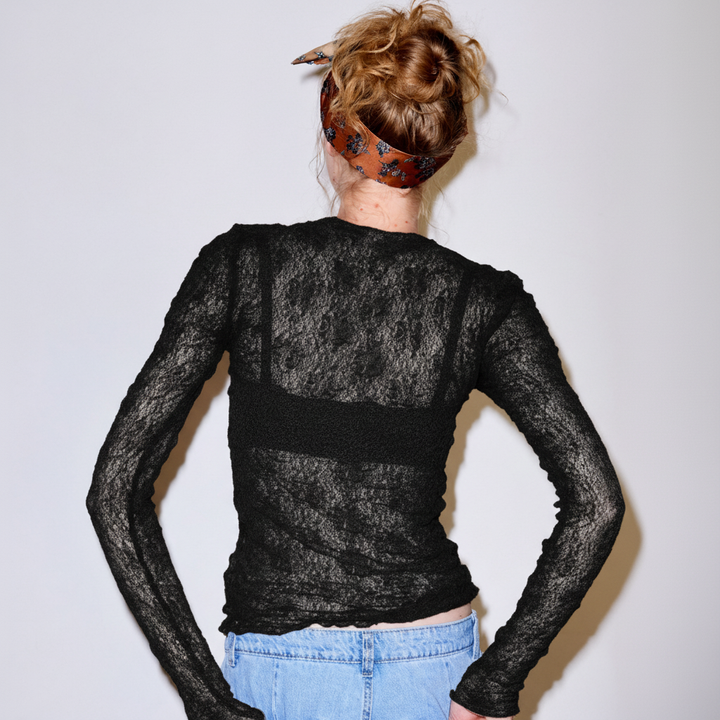 Crew neck See-through Lace Top
