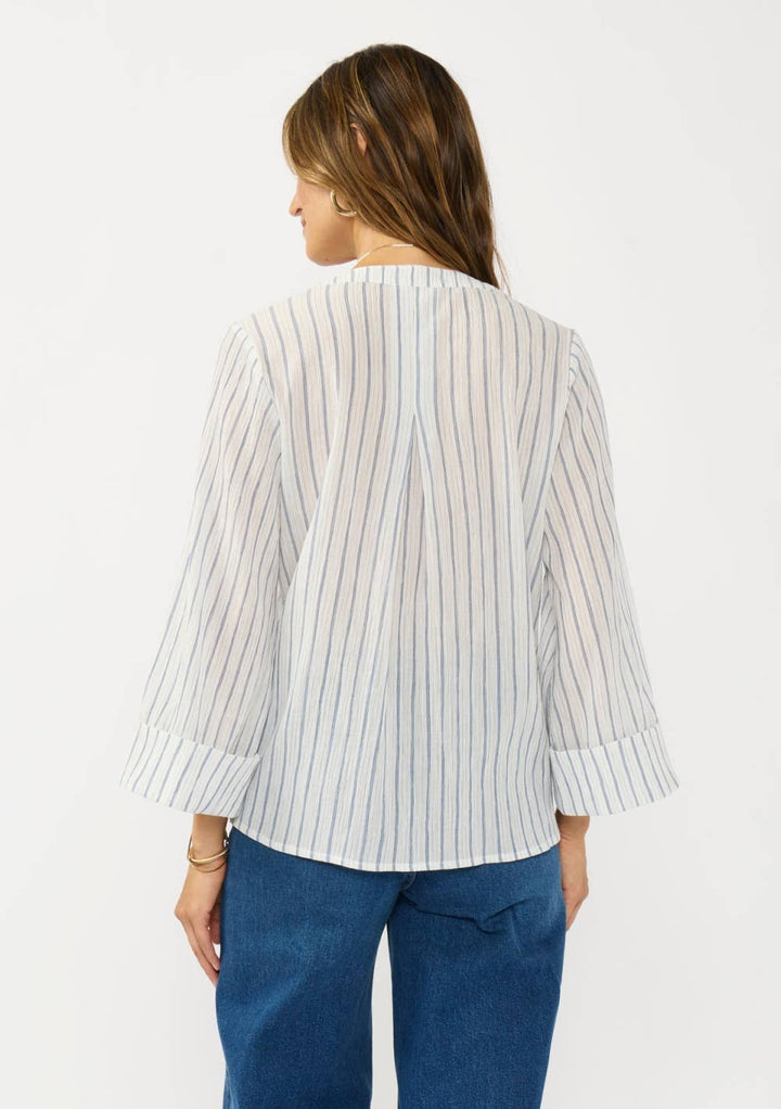V-Neck Button Down Wide Sleeve Blouse