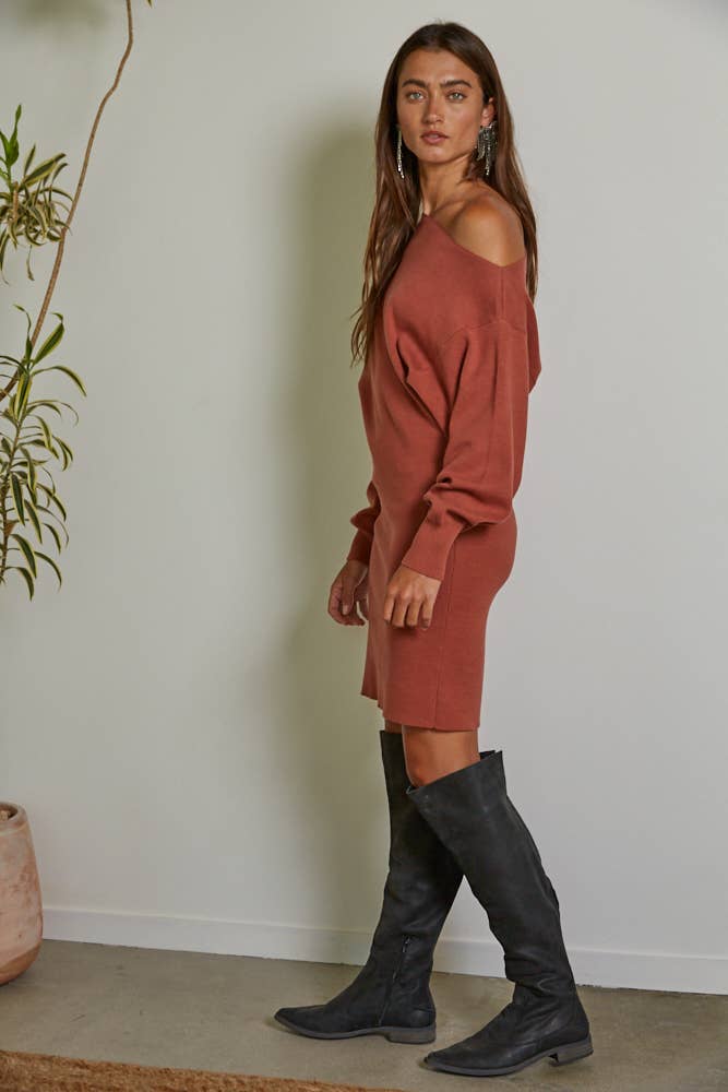 Sweater Off The Shoulder Mini Dress
