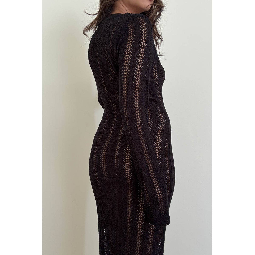 Knit V Neck Long Sleeves Dress