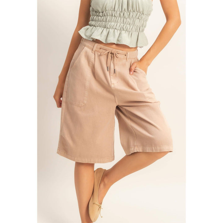 Drawstring Waist Wide Leg Jorts