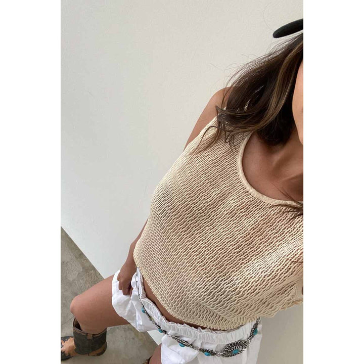 SLEEVELESS MESH DETAIL BACK TIE TANK