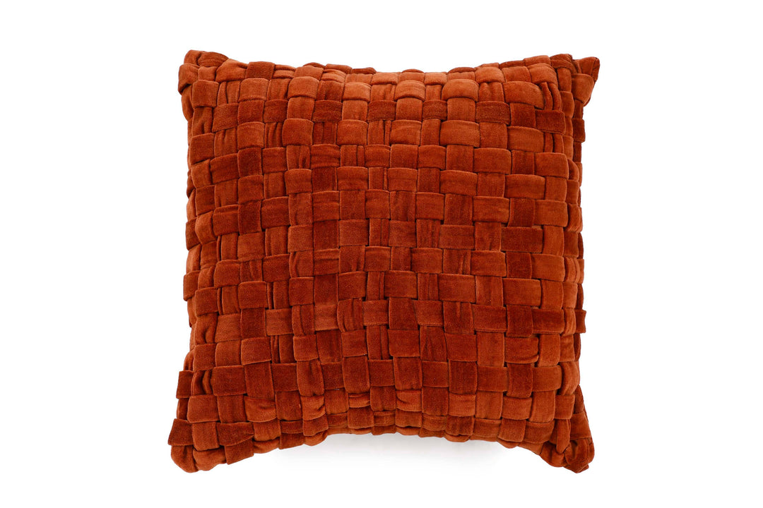 Checked Hand Woven Velvet Square Cushion
