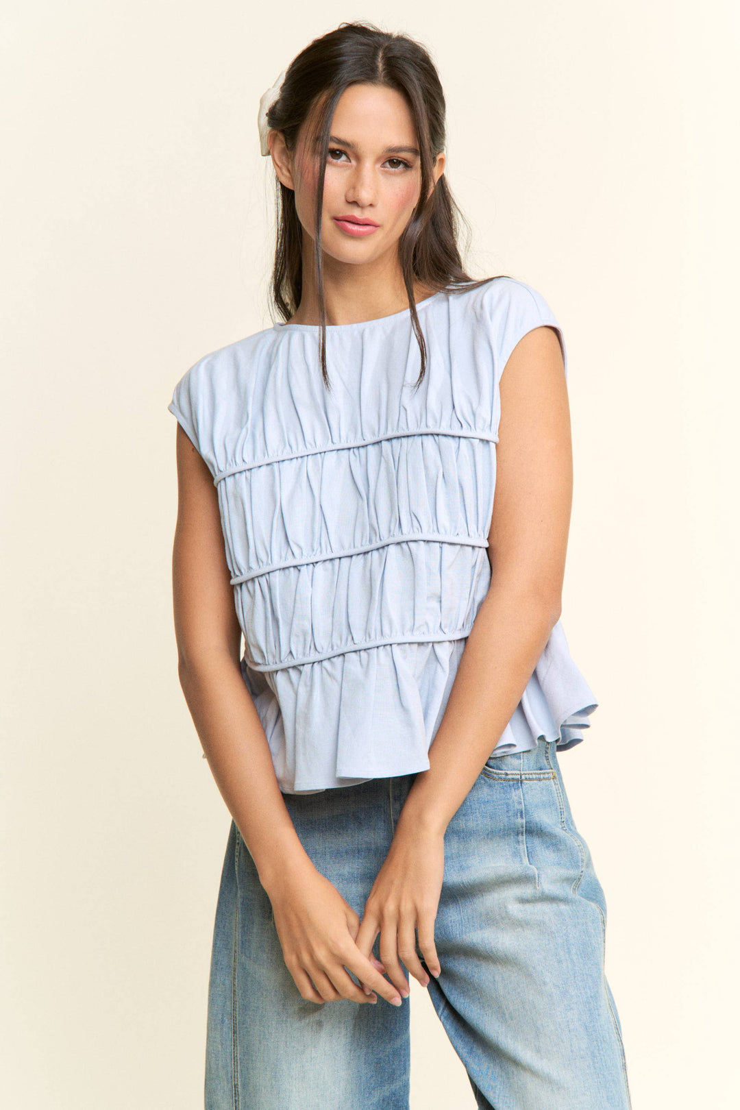 Cap Sleeve Ruched Peplum Top