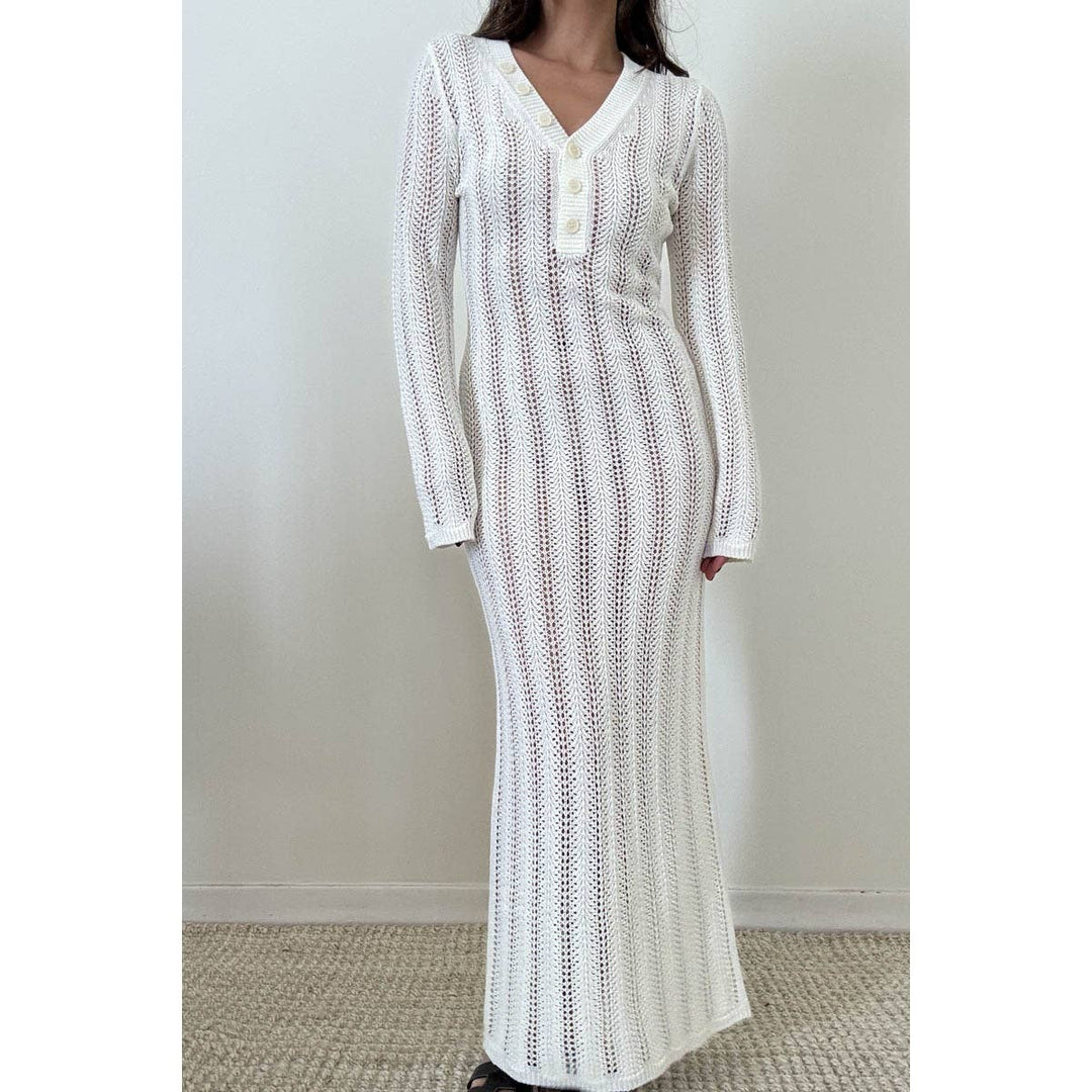 Knit V Neck Long Sleeves Dress