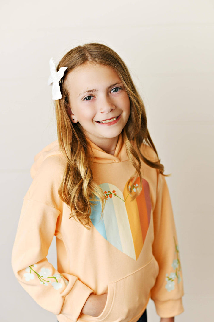 Kids Peach Heart & Floral Print Hoodie