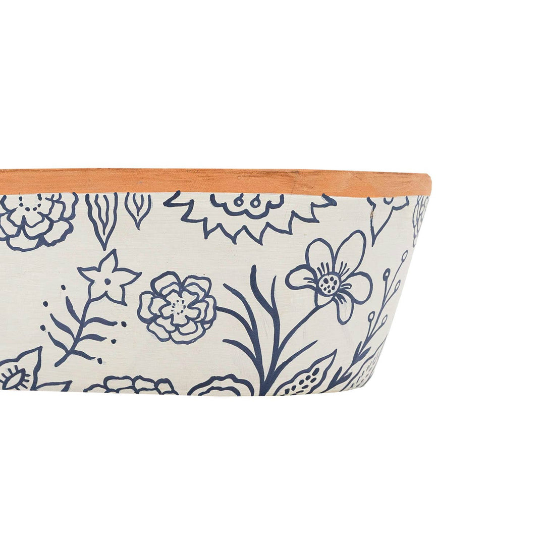Marguerite Floral Suzani Terracotta Oval Planter