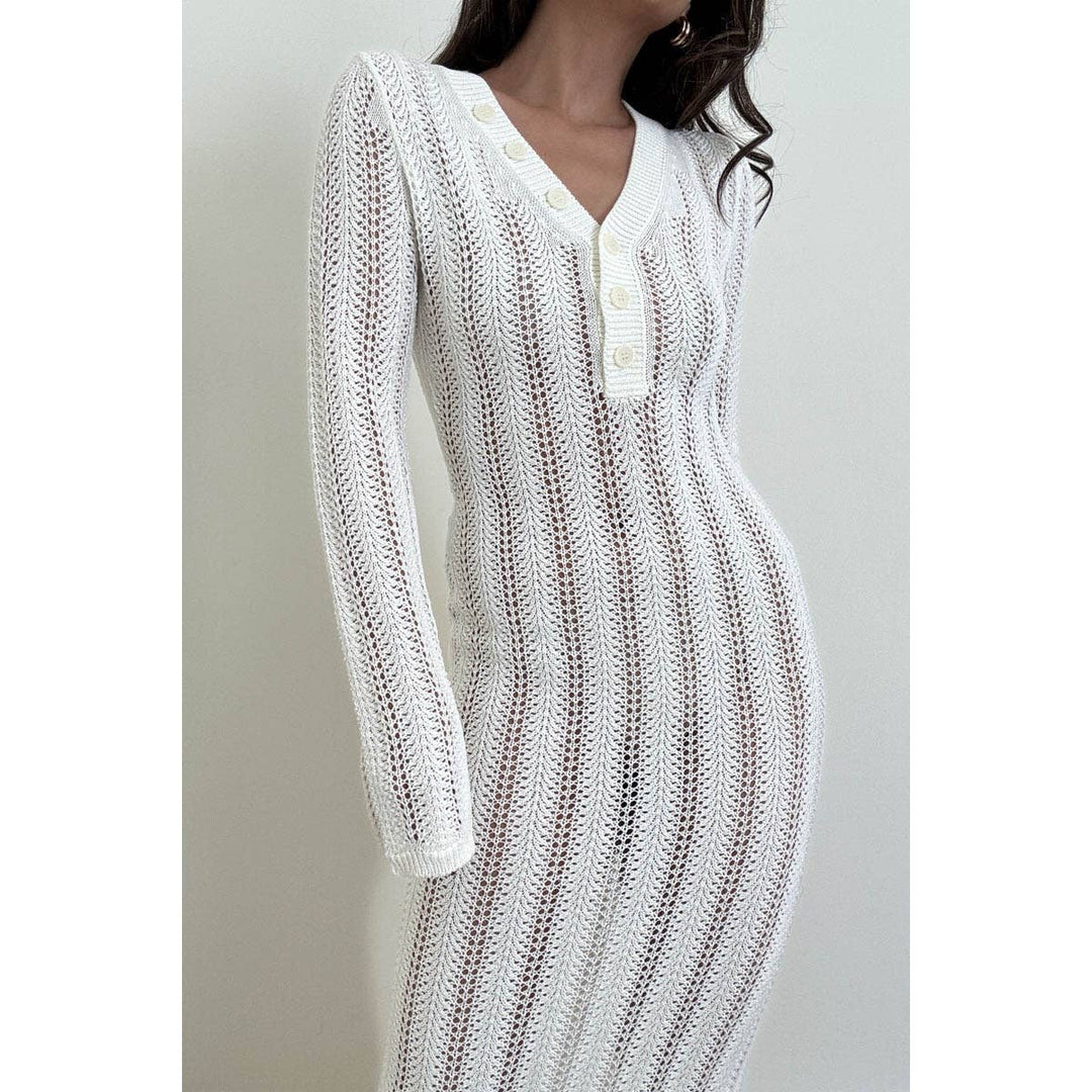 Knit V Neck Long Sleeves Dress