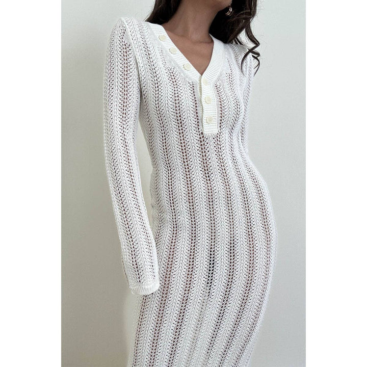 Knit V Neck Long Sleeves Dress