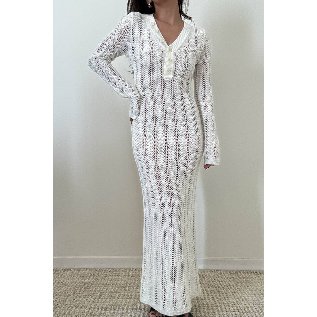 Knit V Neck Long Sleeves Dress