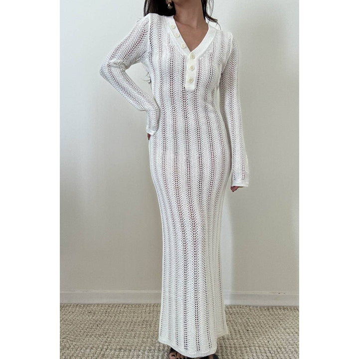 Knit V Neck Long Sleeves Dress