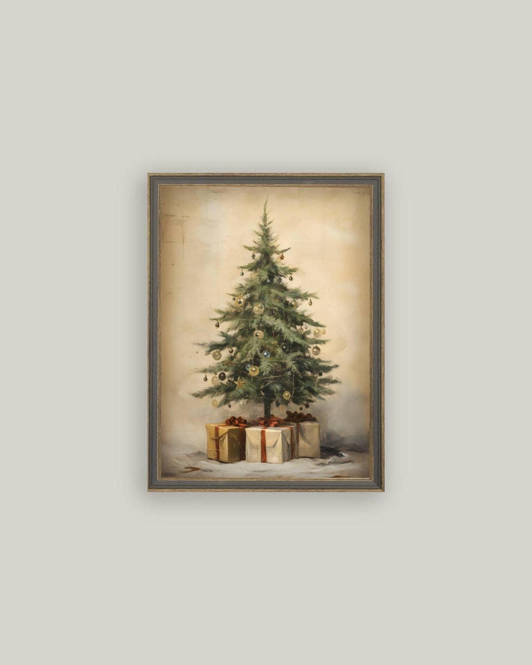 Christmas Tree with Presents Framed Antique