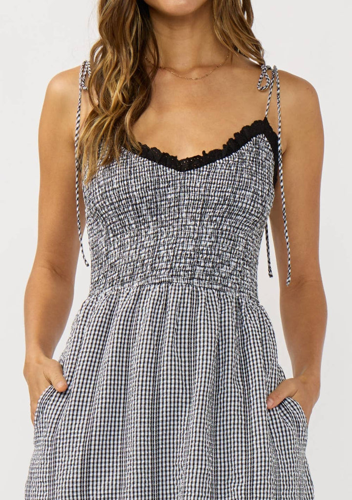 Smocked Gingham Midi Dress