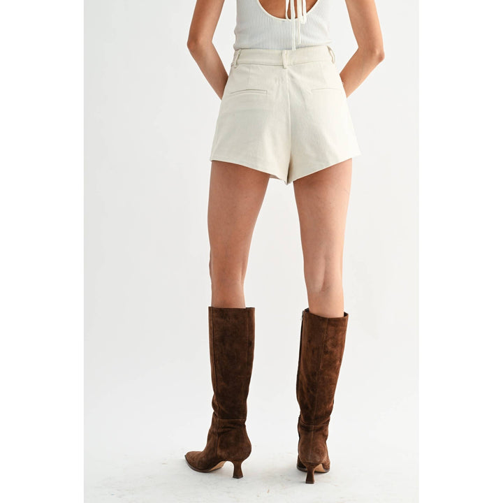 HIGH-WAISTED PLEATED COTTON SHORTS