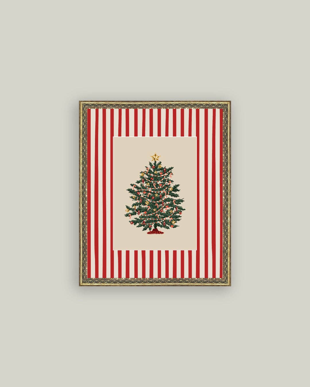 Peppermint Stripe Tree Framed Antique
