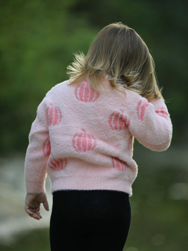 Fall Pumpkin Pink Girls Pullover Sweater