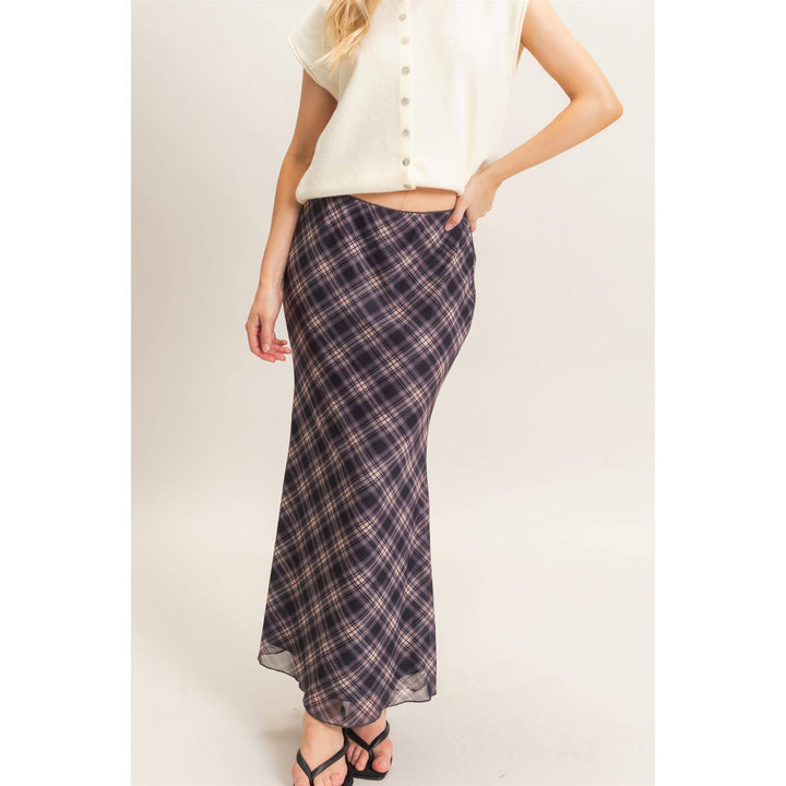 Plaid Mesh Maxi Skirt