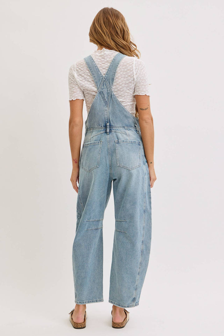 BARREL-LEG DENIM OVER-ALLS