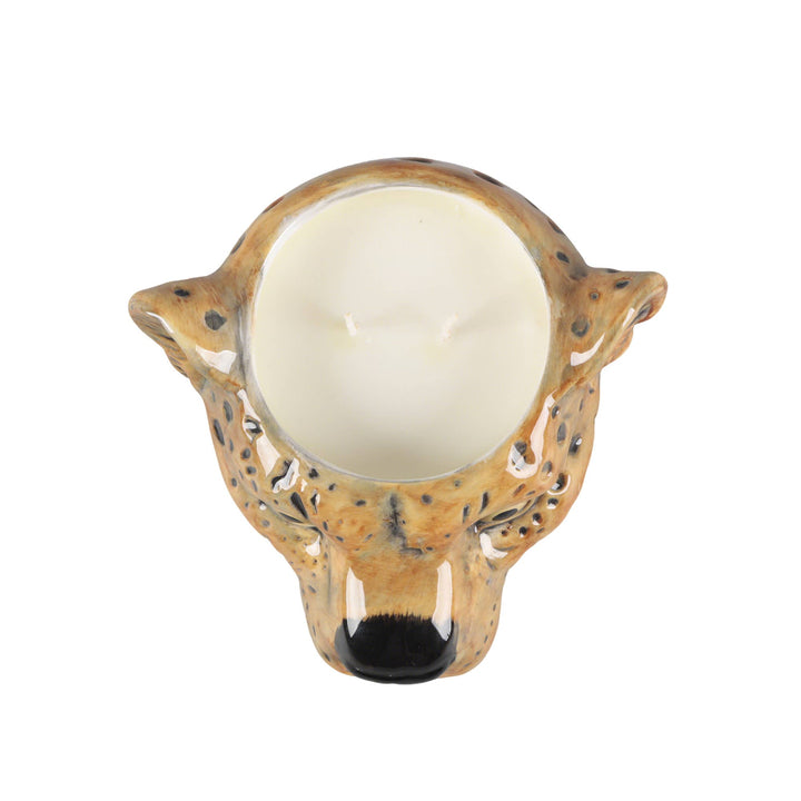 Leopard Head Ceramic Candle – Mahogany Teakwood