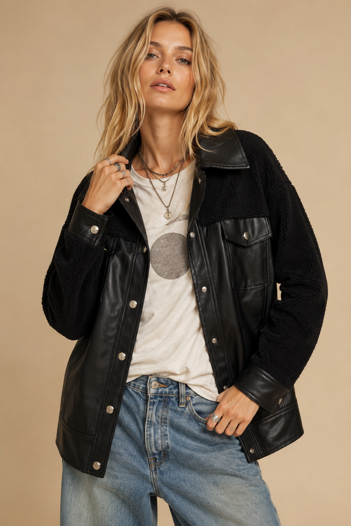 Faux Leather &amp; Sherpa Hybrid Shacket